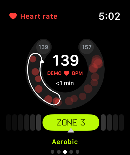 BikeTrack’s live heart-rate screen: 139 bpm in Zone 3, between a session low of 139 and high of 157.